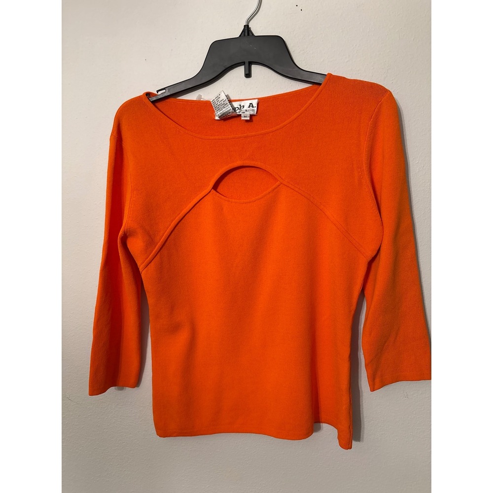 Joseph A. Cutout Top Women Medium Orange NEW Keyhole Knit 3/4 Sleeve